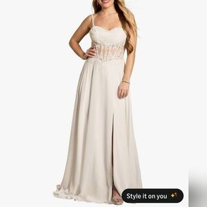 DAVID'S BRIDAL THE EDIT Chiffon Illusion Wedding Dress-Soft White 16W